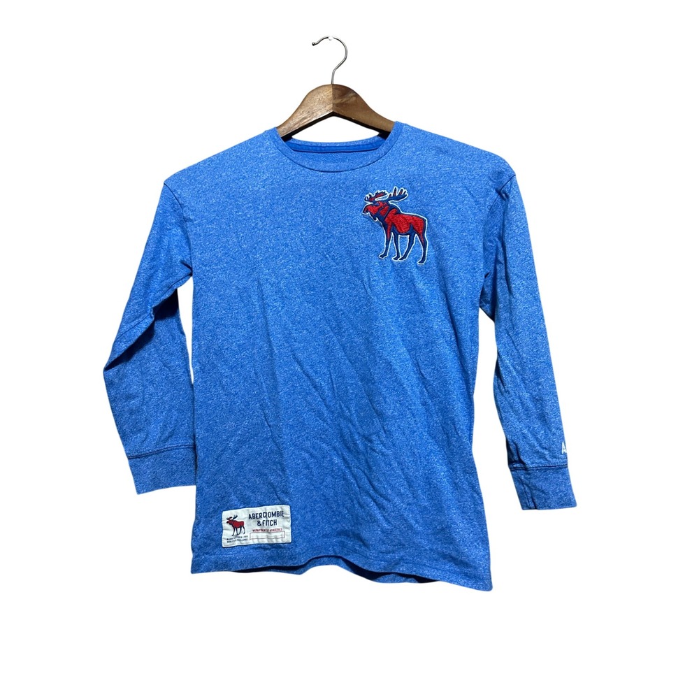Abercrombie & Fitch Long Sleeve Shirt Kids‎ Size L Blue Excellent Moose Logo Tee
